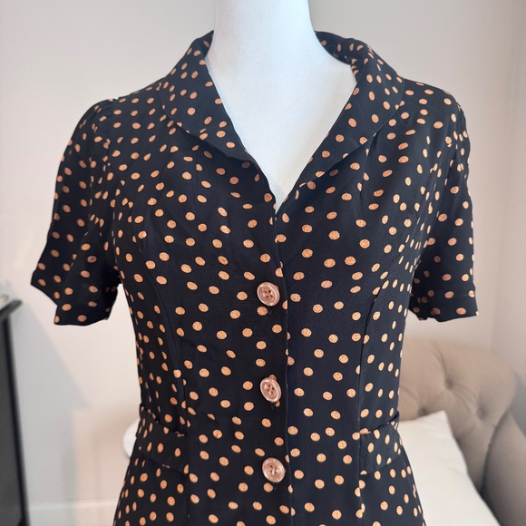 Rouje Paris Marin Midi Dress in Pois Noir Black and Ecru Polka Dots Size 38 - Picture 4 of 10